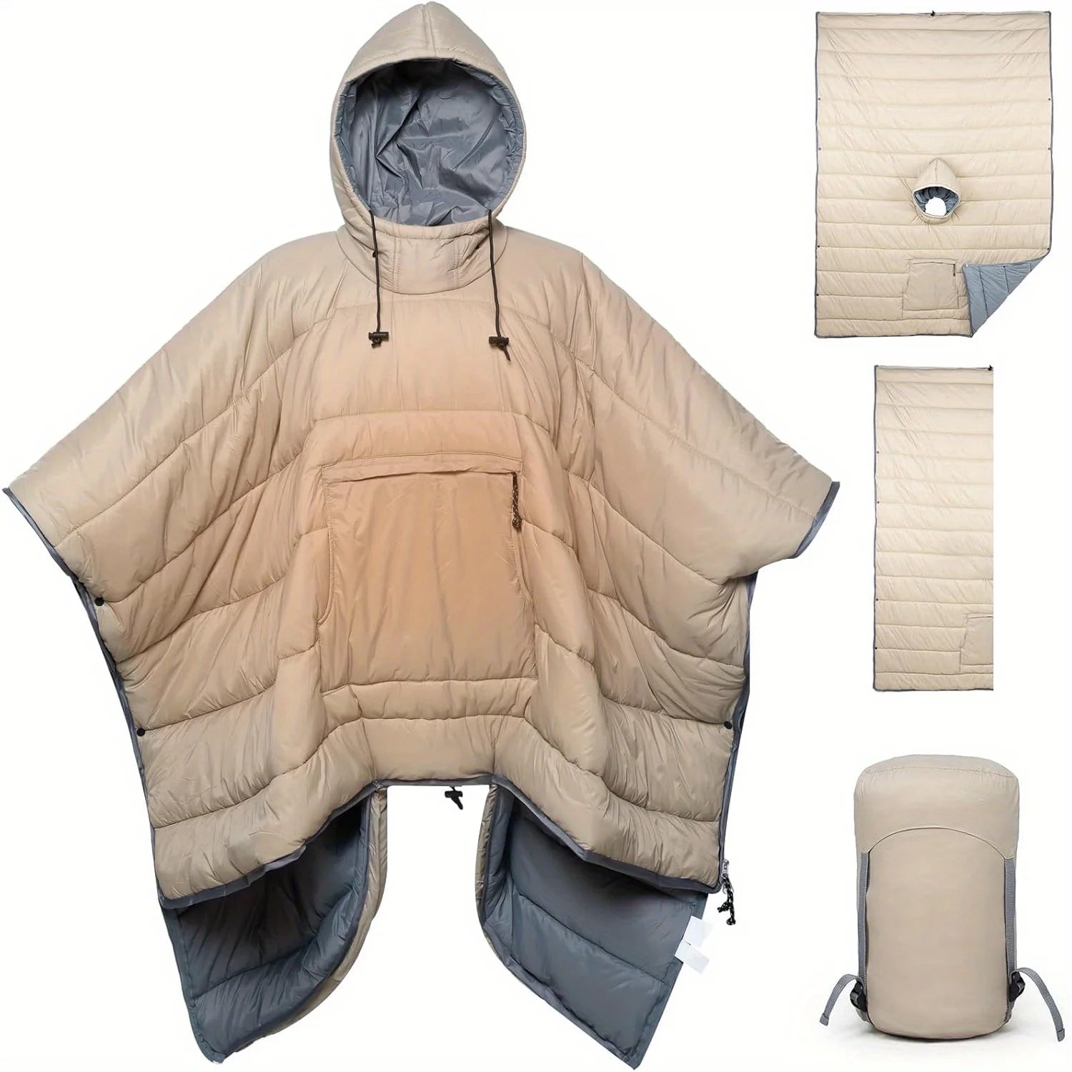 Unisex Wearable Sleeping Bag Poncho – Waterproof Windproof Hooded Camping Blanket for Travel & Outdoor Adventures