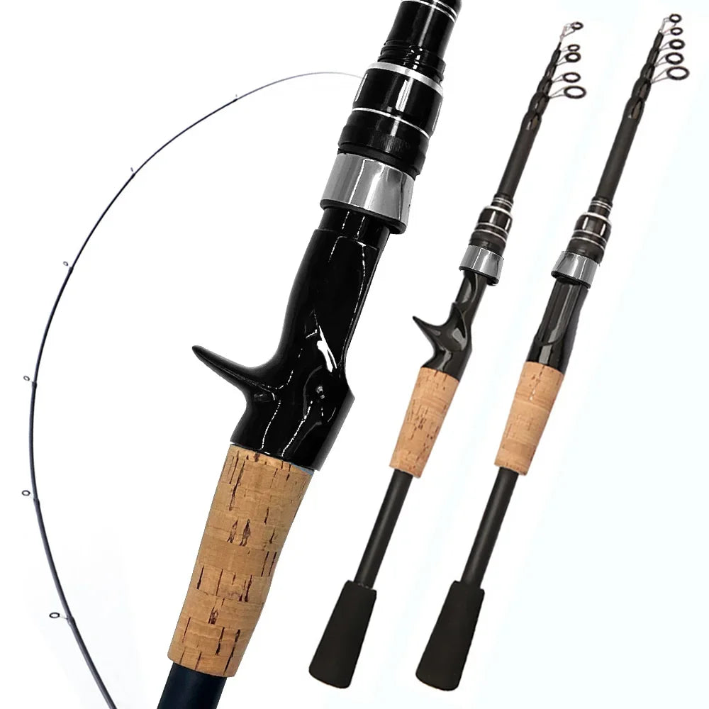 Ultra Lightweight Telescopic Baitcasting Fishing Rod – Carbon Fiber Spinning & Casting Rod with Wooden Handle