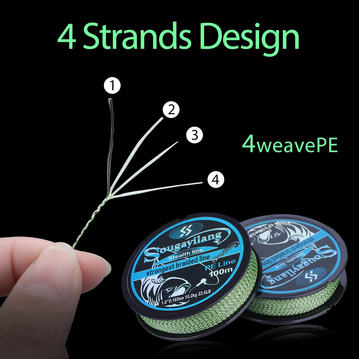 Heavy Duty PE Braided Fishing Line – 4-Strand Multifilament Fishing Wire (15LB-65LB, 100M-550M)