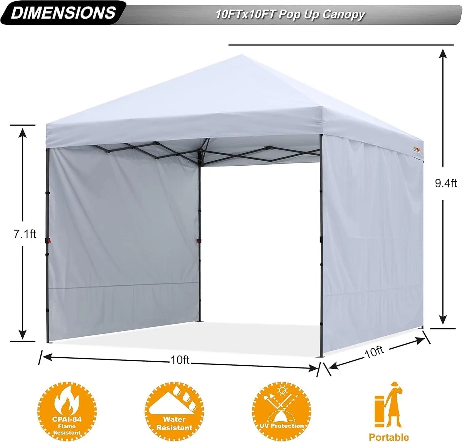 10x10 Pop Up Canopy Tent with 2 Sidewalls, Easy Setup for Outdoor Sun and Rain Protection, White