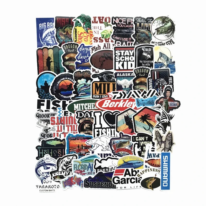 Outdoor Fishing Stickers Pack – Waterproof Decals for Laptop, Car & Skateboard