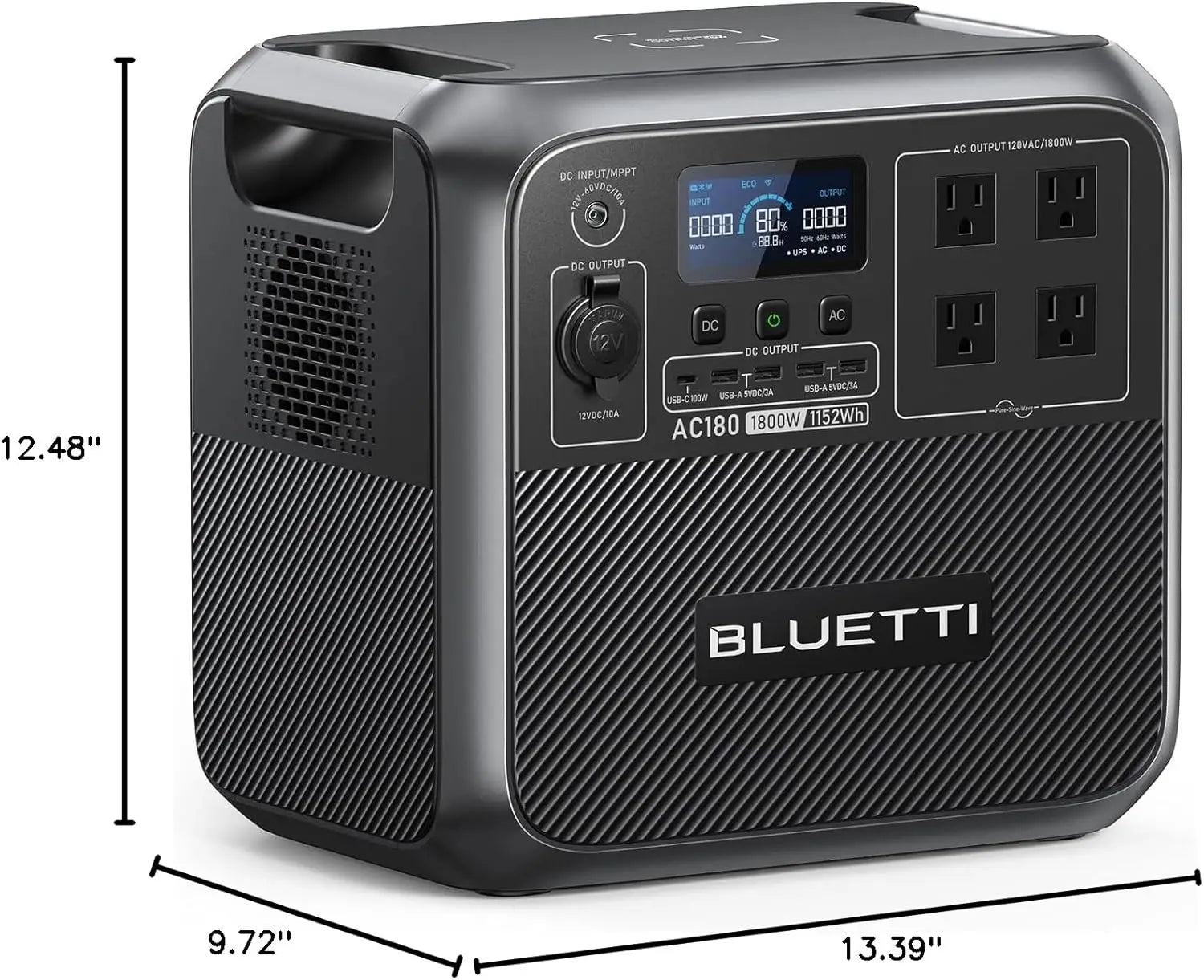 BLUETTI AC180 (1152Wh) Portable Power Station – 1800W Fast-Charging Solar Generator for Backup & Camping