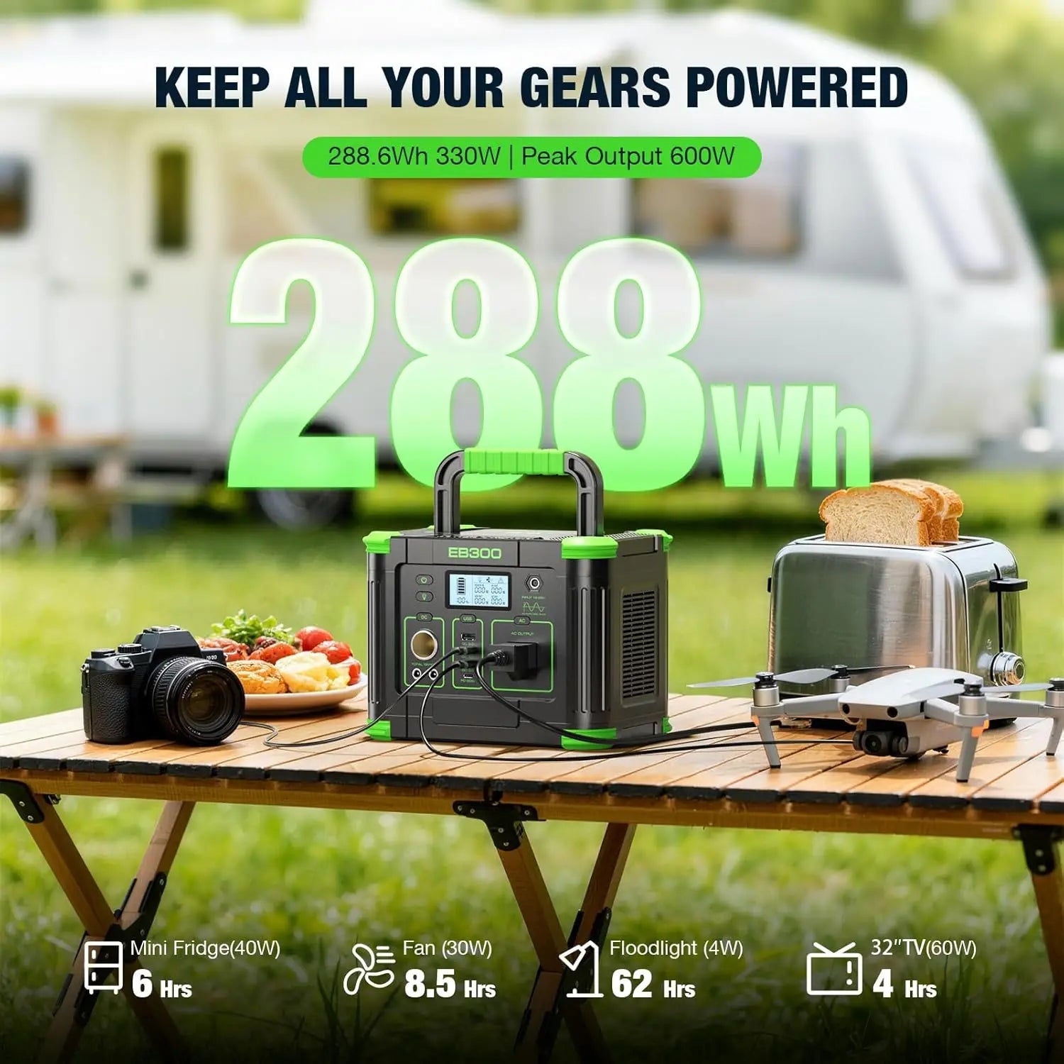 EB300 300W Portable Power Station (288Wh) – Solar Generator for Camping & Backup Power