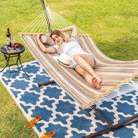 Heavy Duty Quilted Double Hammock with Stand (450lb Capacity) – Indoor & Outdoor Camping Hammock (Olive Green Stripes)