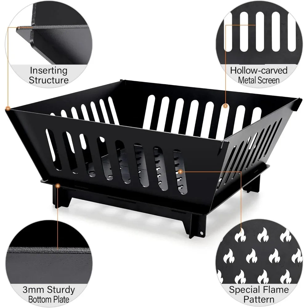 Fire Pit 25 Inch Outdoor Outside Wood Burning Portable Firepit Log Stove Fireplace for BBQ Camping Campfire Bonfire Backyard