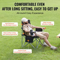 Portable Camping Folding Chair for Adults – Quad Chair with Lumbar Support, Padded Armrests & Side Pockets for Beach, Lawn & Picnic