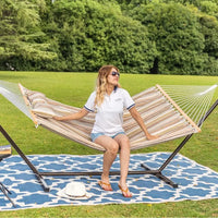 Heavy Duty Quilted Double Hammock with Stand (450lb Capacity) – Indoor & Outdoor Camping Hammock (Olive Green Stripes)