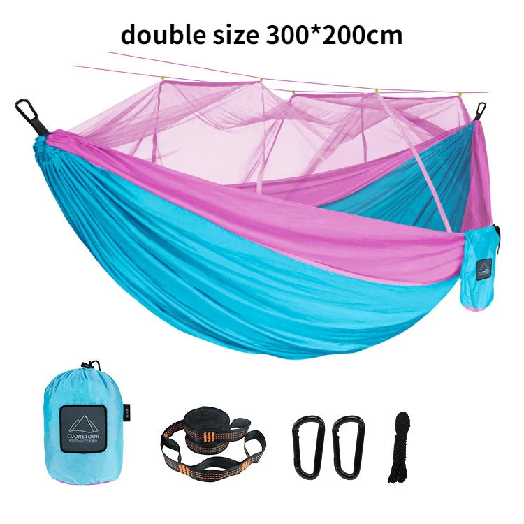 Portable Heavy Duty Nylon Camping Hammock with Mosquito Net – Single/Double Outdoor Travel Hammock