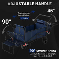 Heavy Duty Folding Wagon Cart - 2-in-1 Collapsible Utility Cart with 650lb Capacity, All-Terrain Wheels & Brakes, Blue