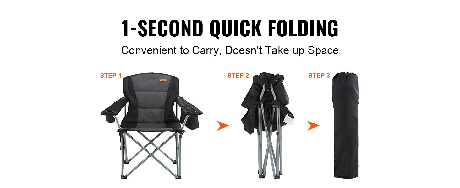Portable Camping Folding Chair for Adults – Quad Chair with Lumbar Support, Padded Armrests & Side Pockets for Beach, Lawn & Picnic